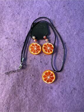Orange Slice Pendant Necklace & Earring Set